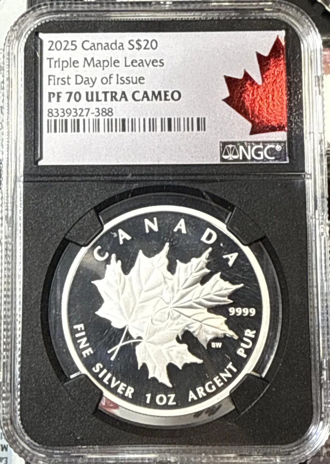 $20 Canada Triple Maple Leaves First Day of Issue NGC PF-70 Ultra Cameo