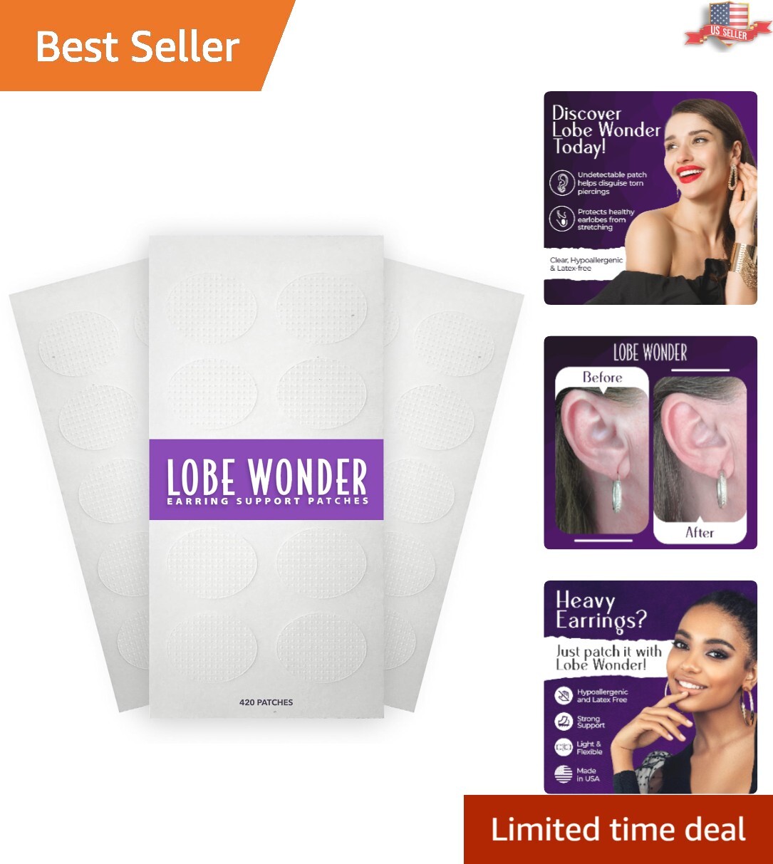 Hypoallergenic Ear Lobe Support Patches - Clear Support for Drooping Earrings
