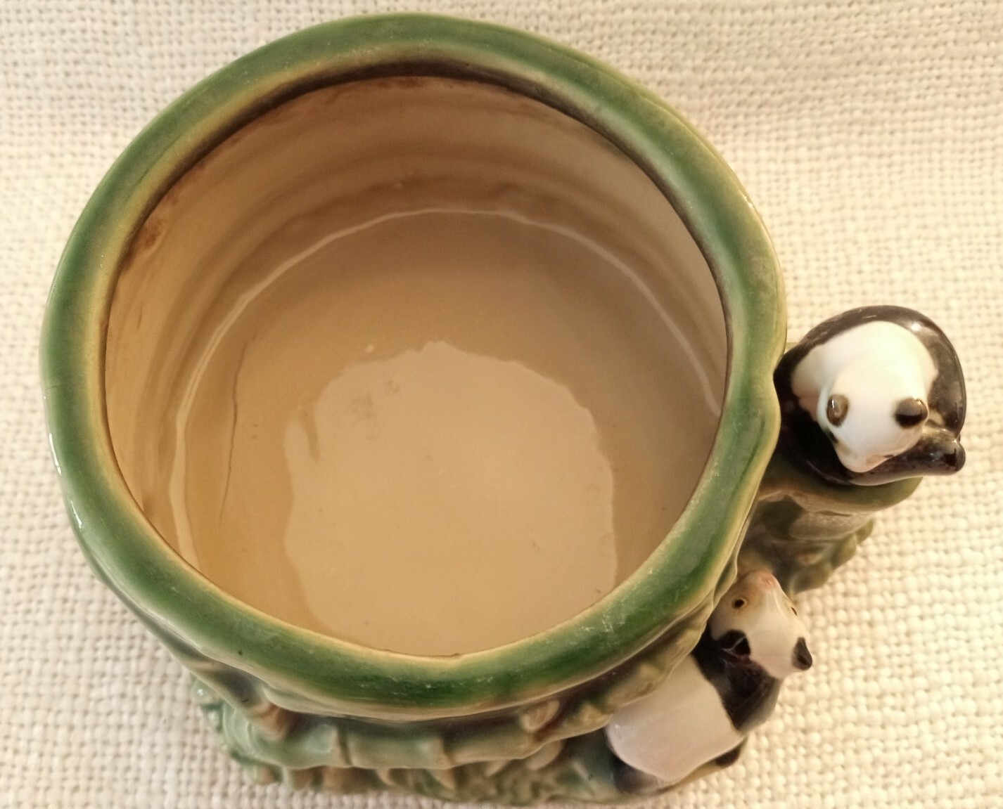 Vintage Panda Bear 🐼 Planter, 2 Pandas, Green Bamboo