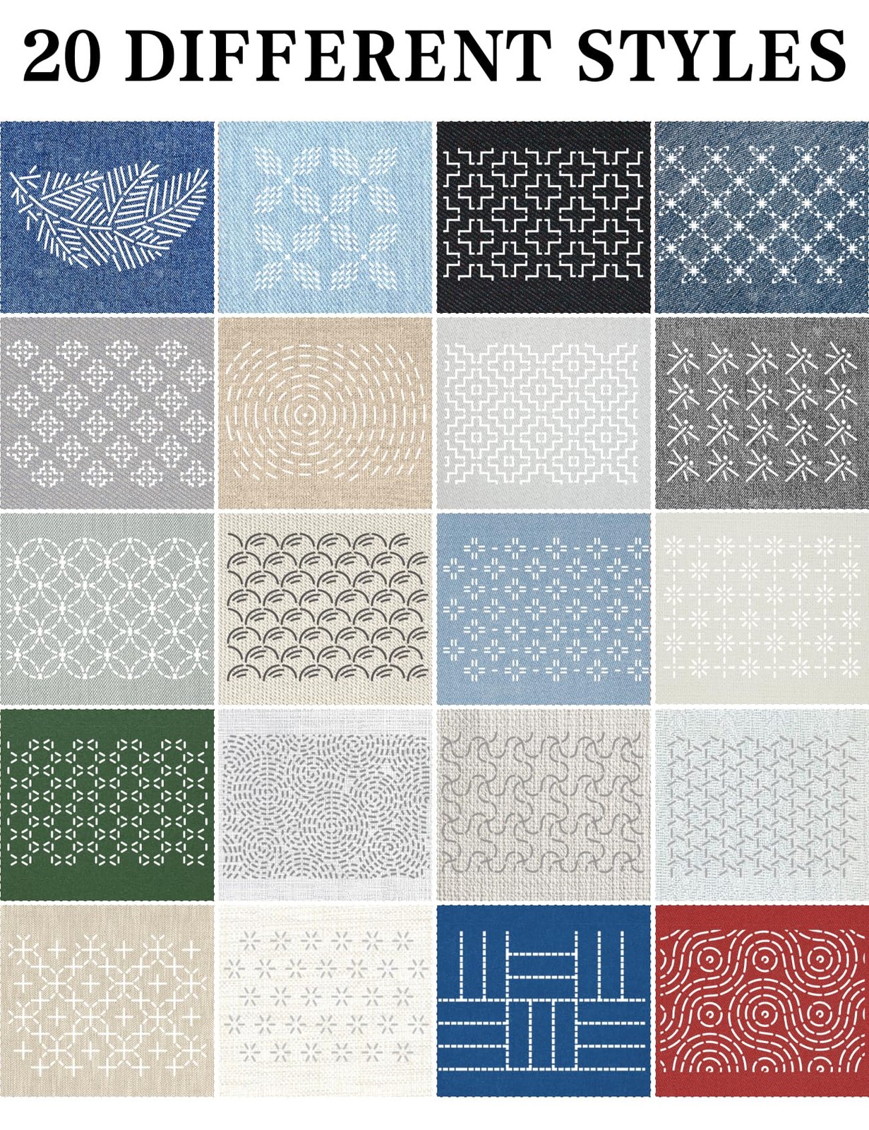 20 Pcs Sashiko Stencils 8.3 x 5.9 Inch Plastic Sashiko Template Pattern Geome...