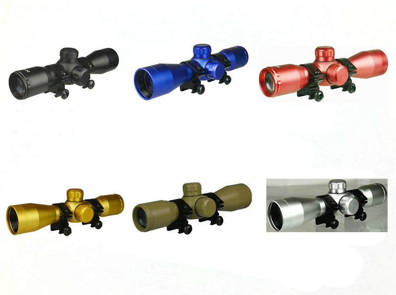 Black,Red,Gold,Blue,Silver,Tan 4X32 Compact Scope Mil Dot With Picatinny Ring