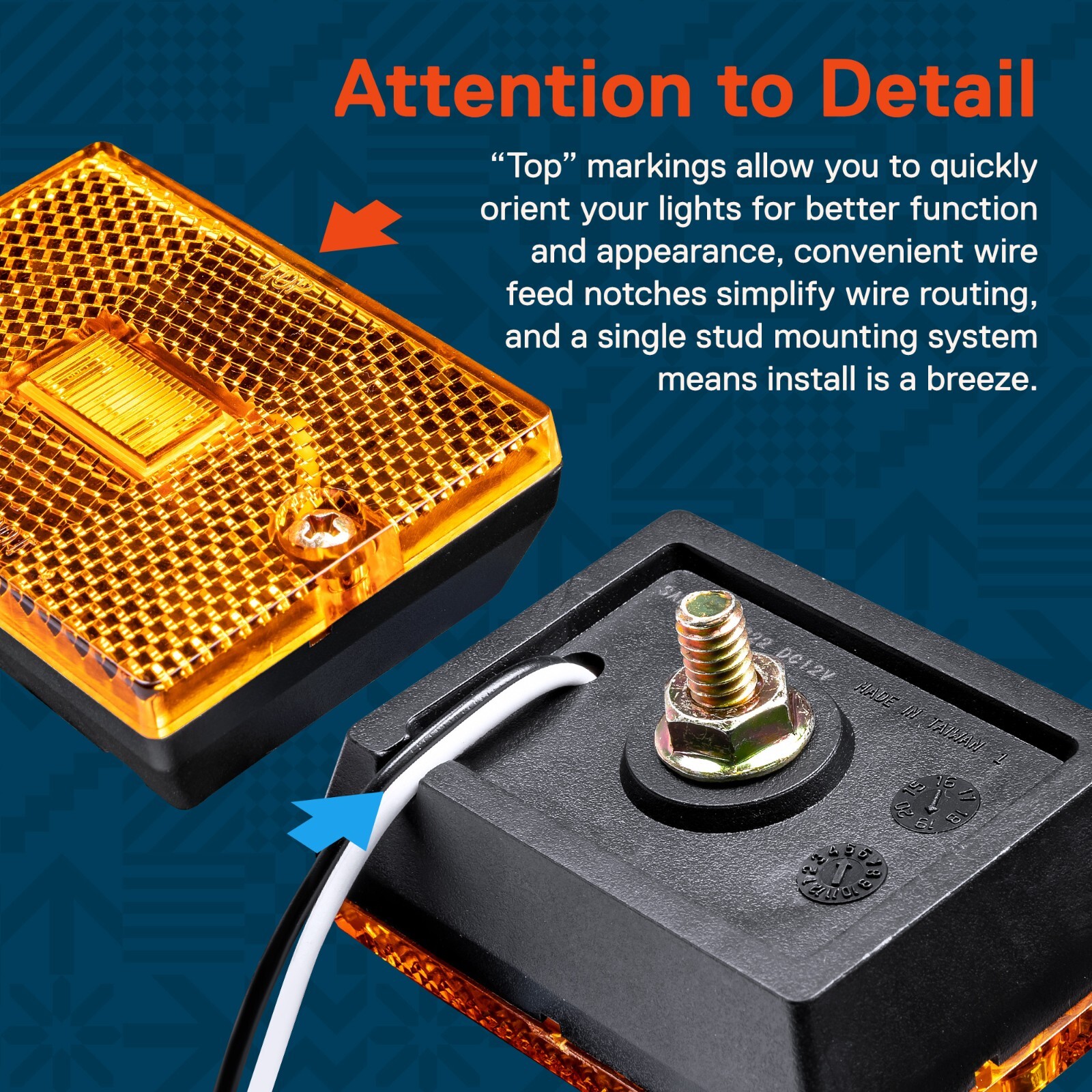 1pc DOT Stud-Mount Amber LED Side Marker Light for Utility Boat Trailers Over 80
