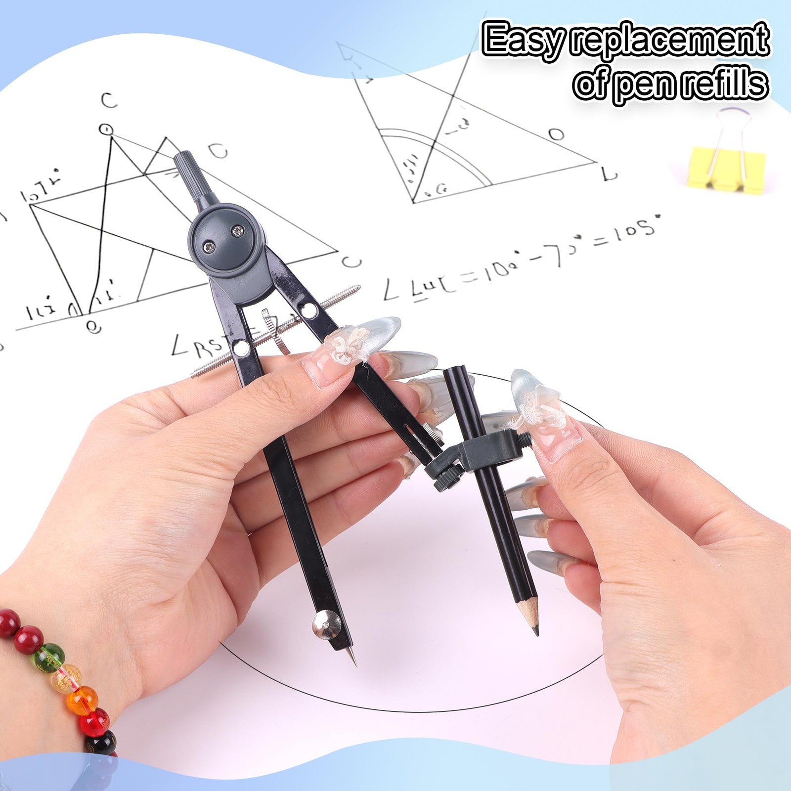 UNJOO Professional Compass for Geometry Set, Metal with Wheel Silver