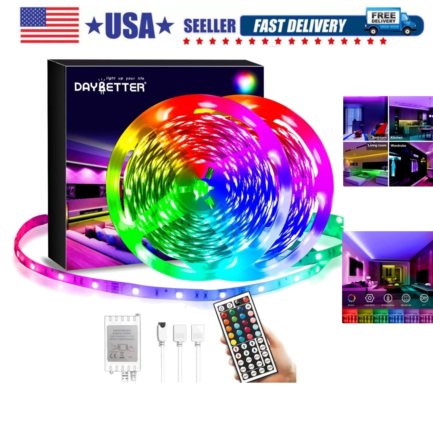 Led Strip Lights 40ft, RGB Color Changing Led Strips with 44 Keys Remote Cont...
