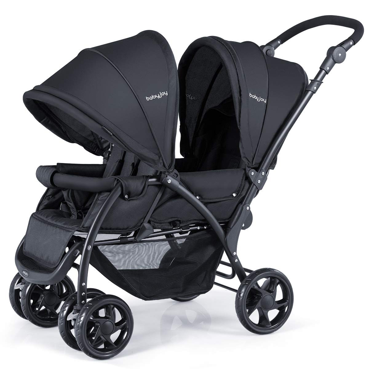 Double Baby Stroller, Foldable Double Seat Tandem Stroller with Adjustable Backr