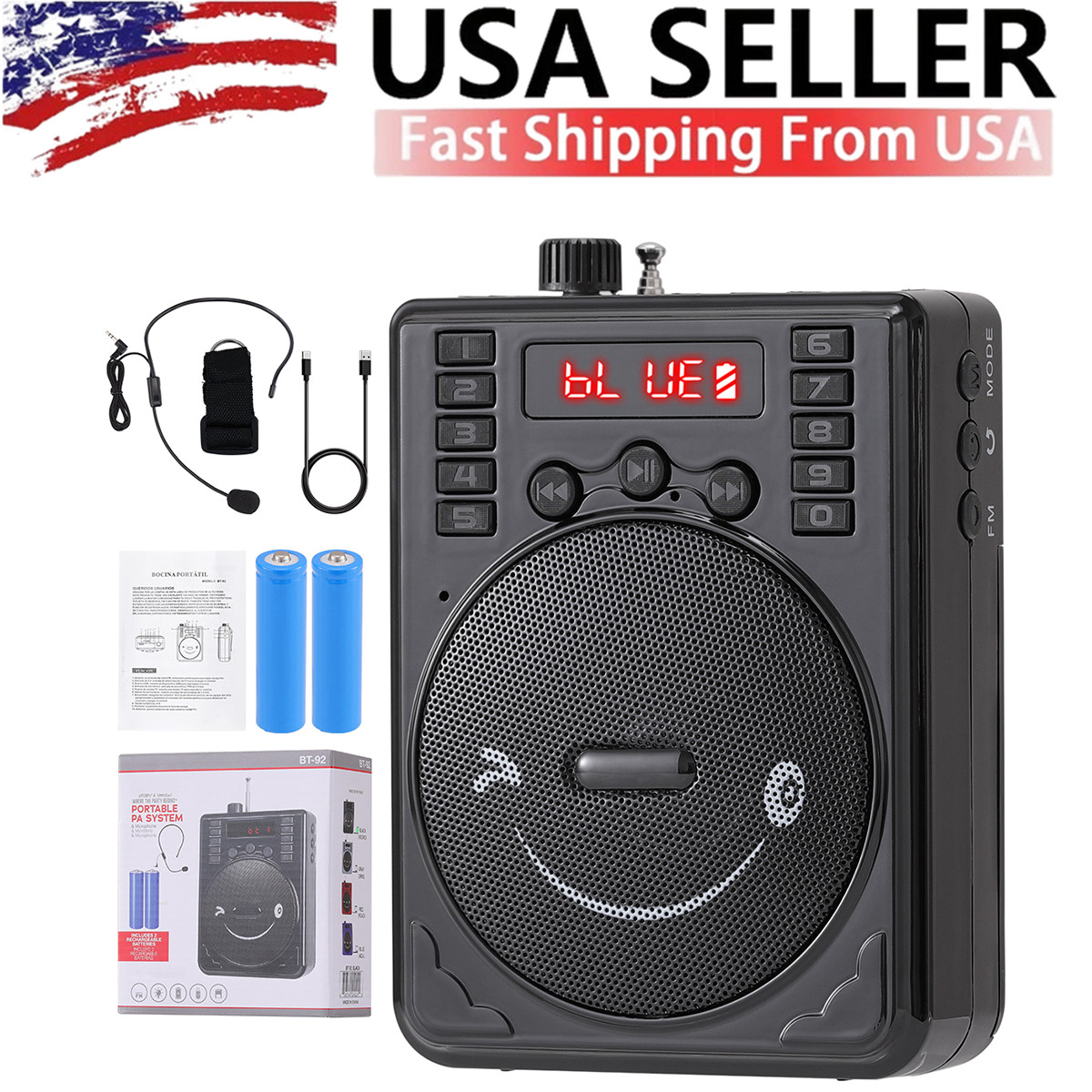 Portable Pro Audio Rechargeable Pa System Wireless Amplifier & Wired Mic BT-92