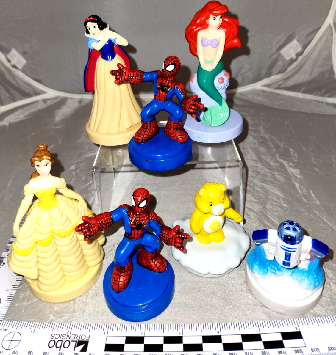 2001 Lot/7 Disney Princess, Spiderman, R2D2, Care Bear  Play-Doh Stampers Hasbro