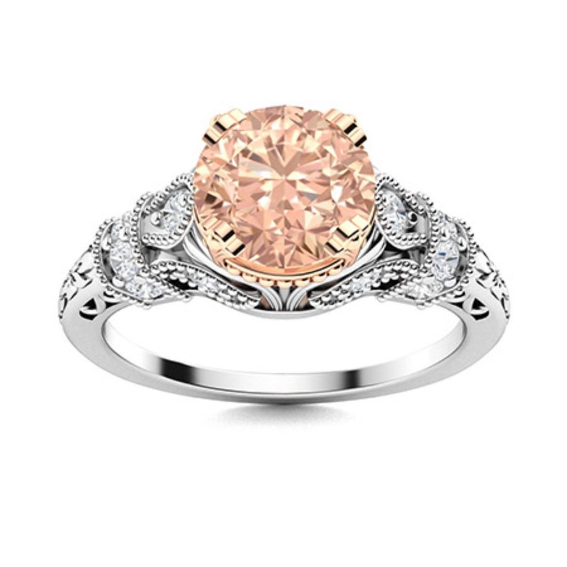 935 Sterling Silver 5MM Round Morganite Solitaire with Accents Wedding Ring