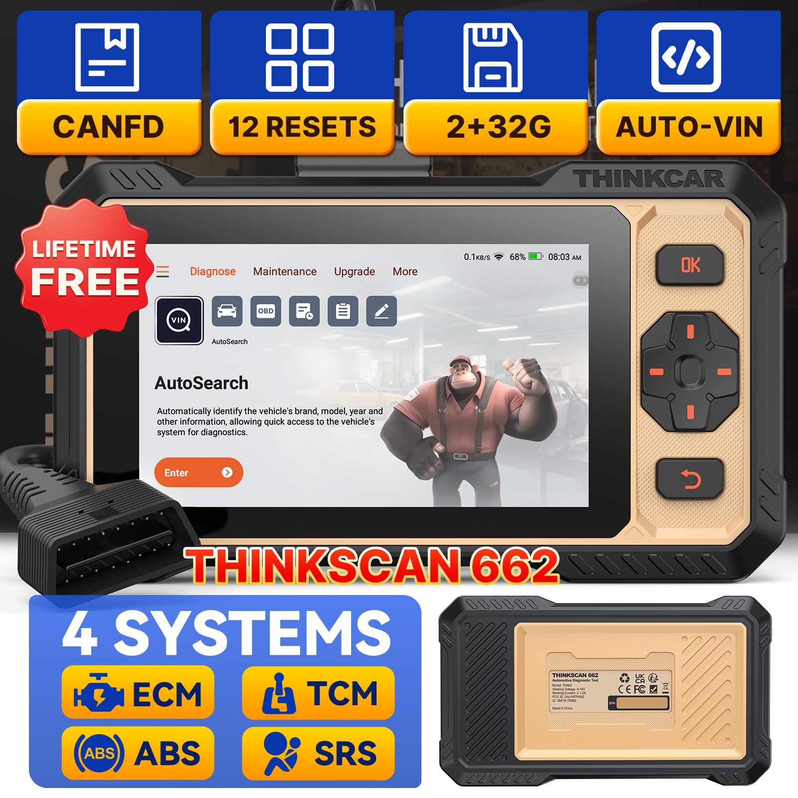 ThinkScan 662 OBD2 Scanner Lifetime Free Engine ABS,SRS,Engine,Transmissi USA