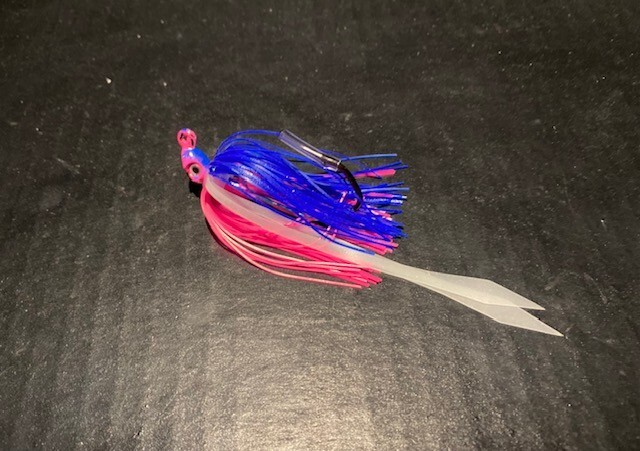10pk Poison Tail Jigs w/skirts 1/4 or 3/8oz  Hot Pink & Blue Mustad SICKLE HOOKS