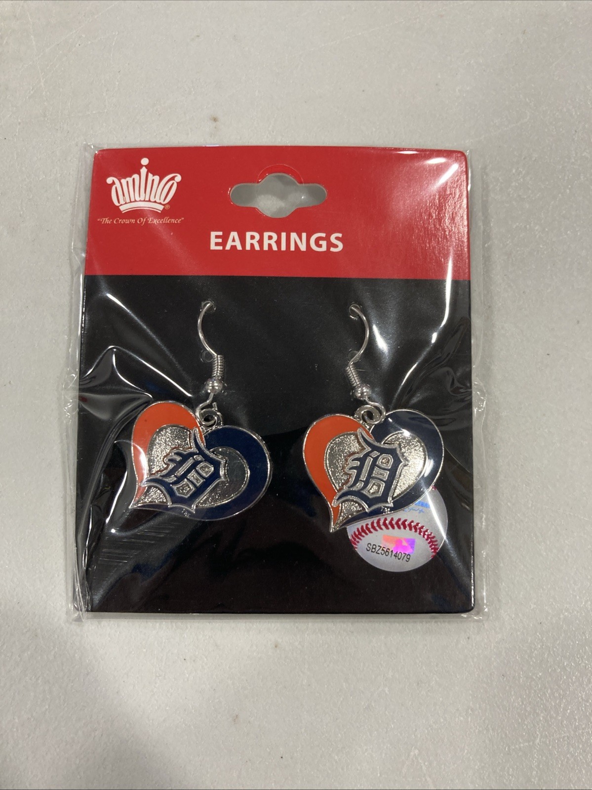 Detroit Tigers Baseball Team Logo MLB Heart Swirl Charm Dangle Earrings Set NEW
