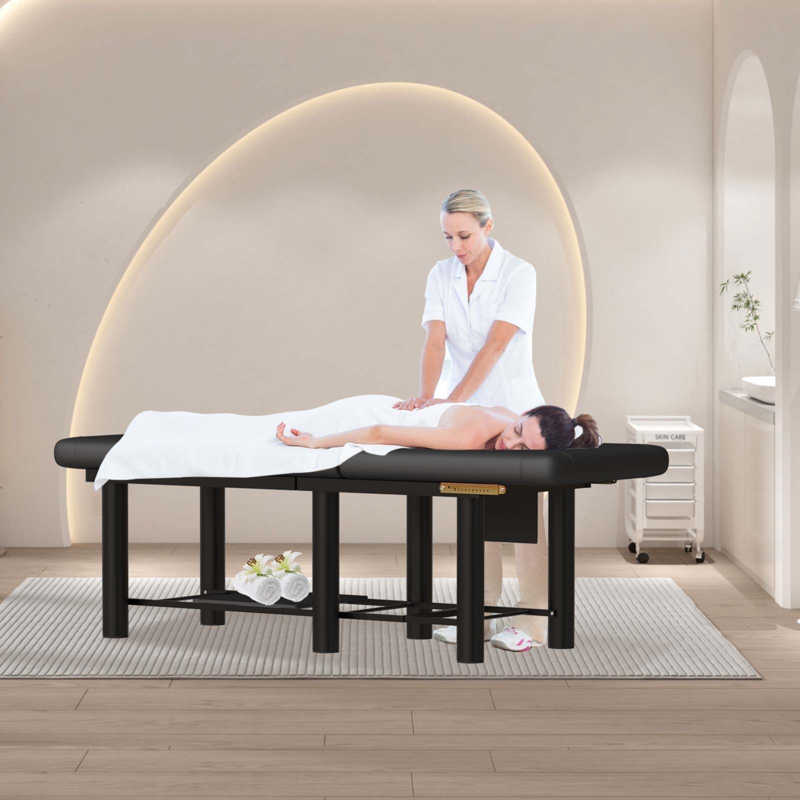 6 Leg Massage Table Spa Table 30° Adjustable Backrest 600Lbs Beauty Bed Black