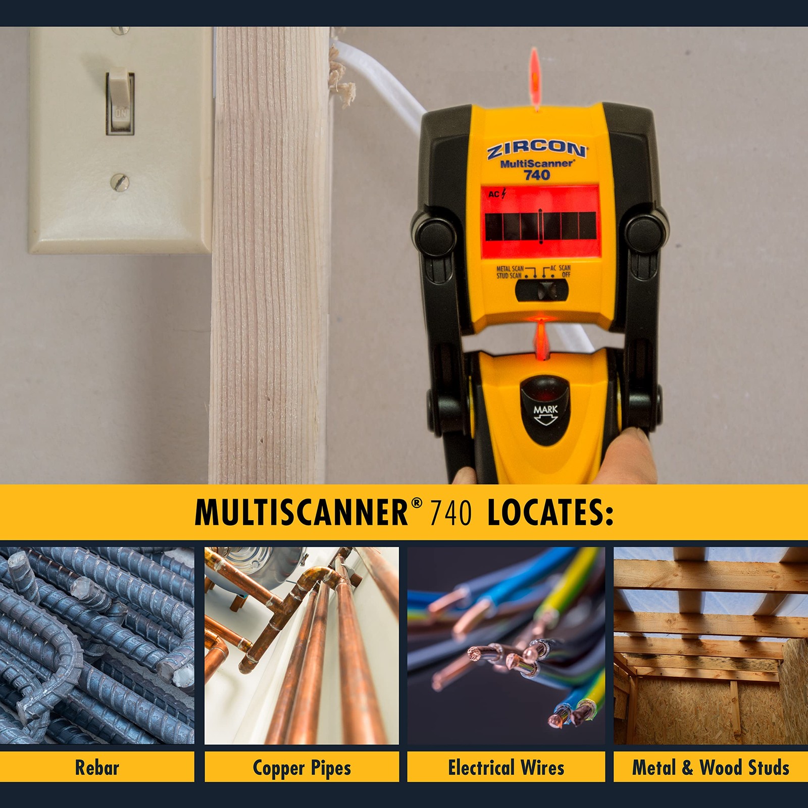 Zircon MultiScanner 740 Electronic Wall Scanner with Built-In Erasable Wall Mark