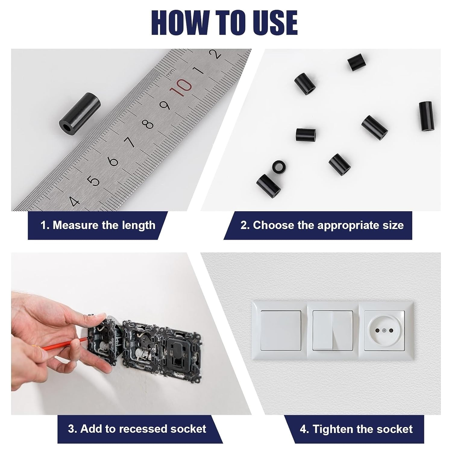 345 Pcs Black Nylon Electrical Outlet Spacers Kit - Non-Threaded Round Plastic S