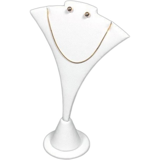 White Faux Leather Bust Necklace Earring Jewelry Display Stand 4" x 5 3/4"