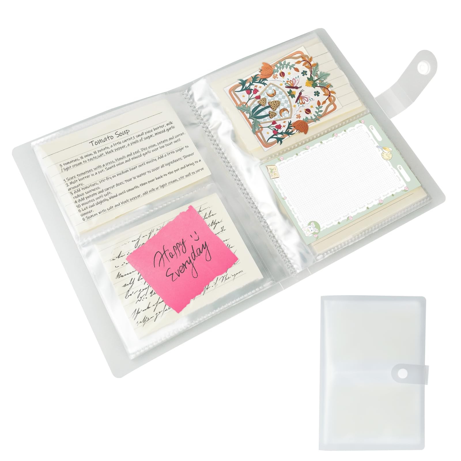 3x5 Index Organizer Book, Clear Flash Card Holder with 50 Plastic Sleeves, Bi...