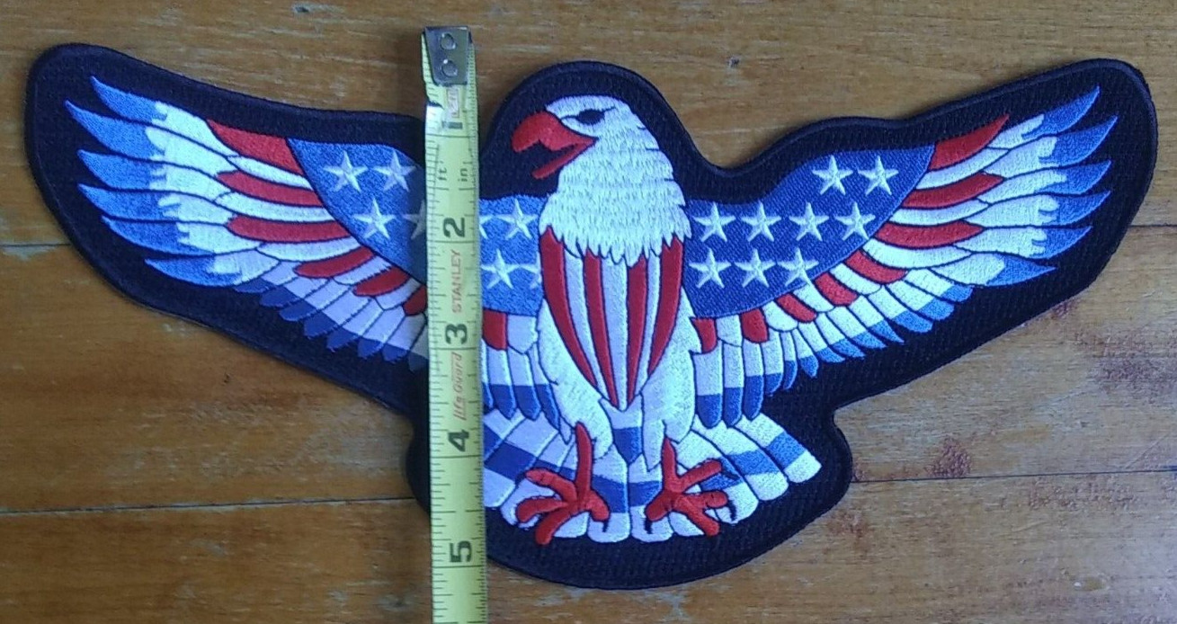 USA Flag American Eagle Flag LARGE Embroidered Jacket Vest Back PATCH