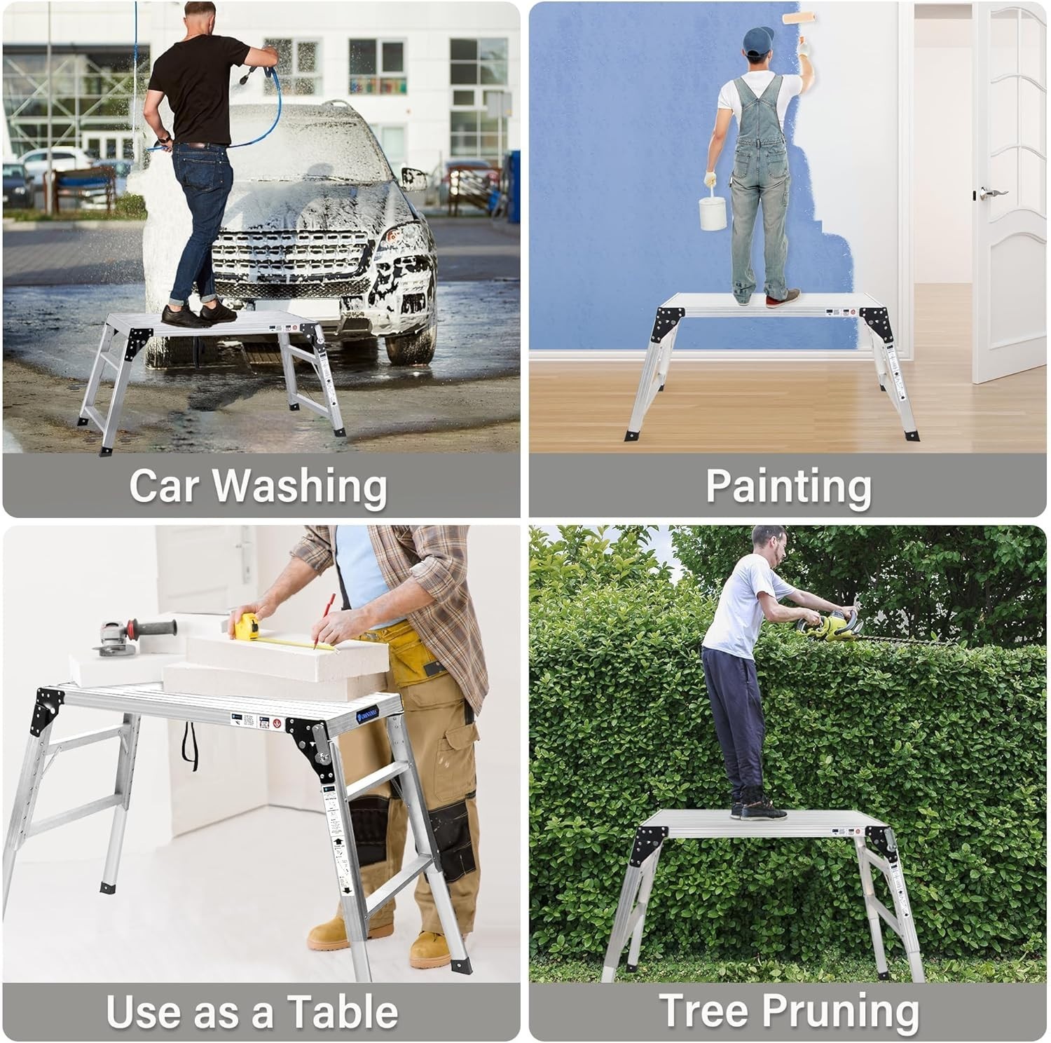 Adjustable Work Platform 39.4x18.5" Portable Folding AL Step Ladder Scaffolding