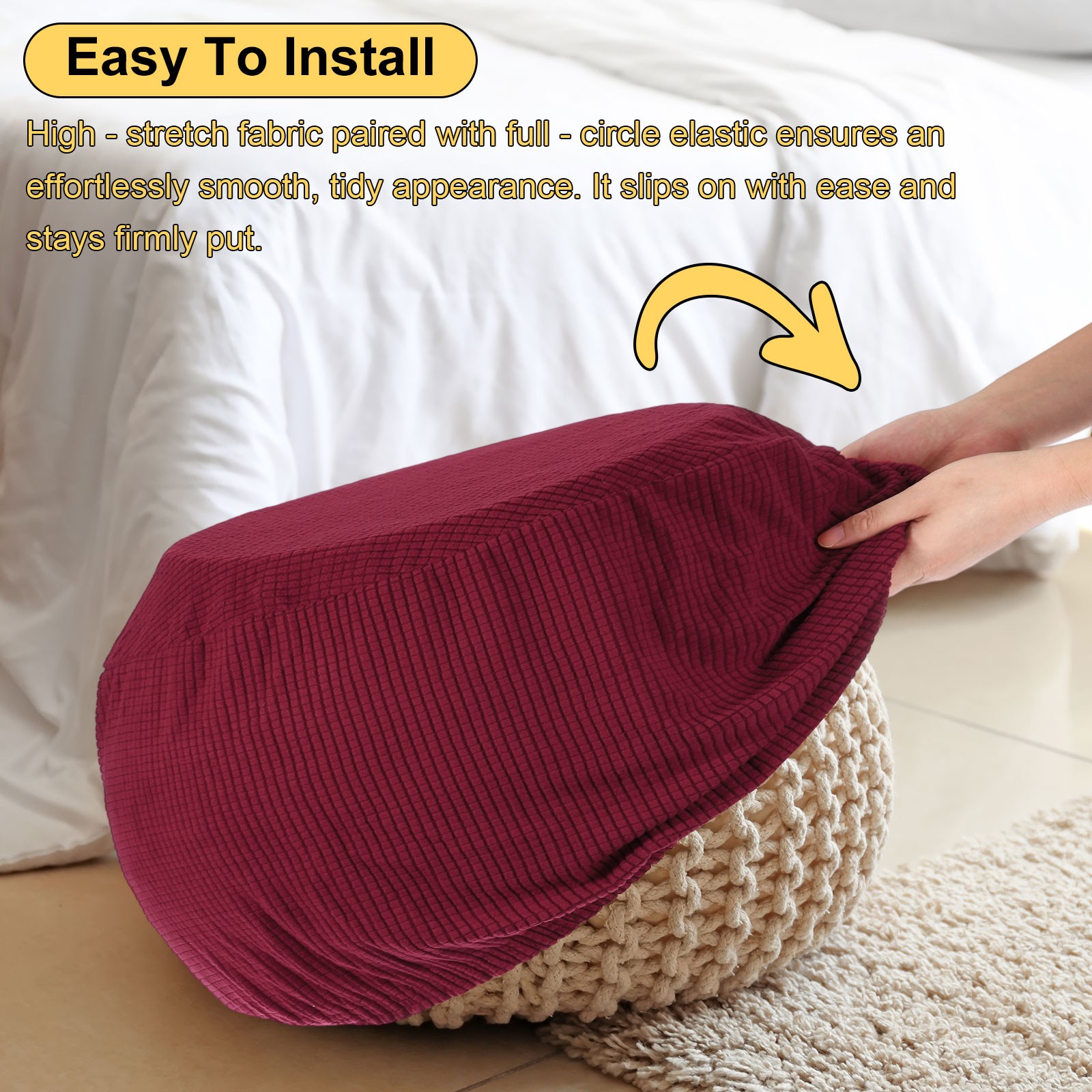 Ottomen Cover Round with Elastic Bottom, (Small Size, Navy Blue)