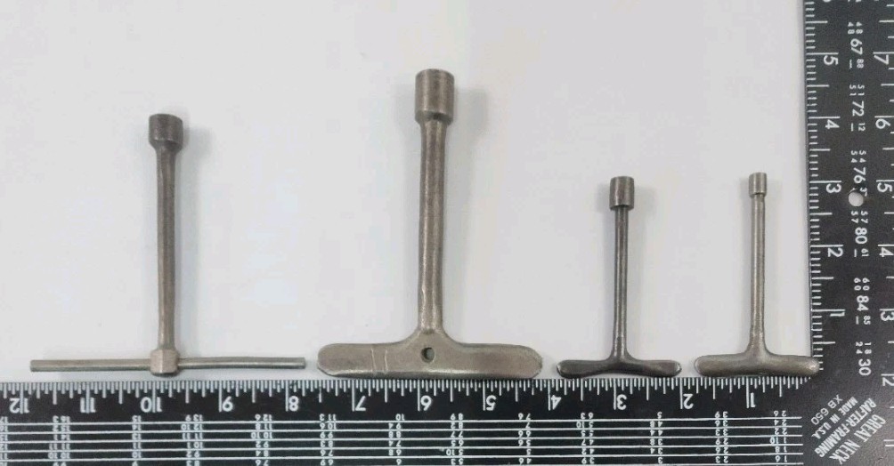 (4) Vintage T-Handle Square Nut Wrenches - 1/8" 1/4" 5/32" 5/16" Machinist Tools