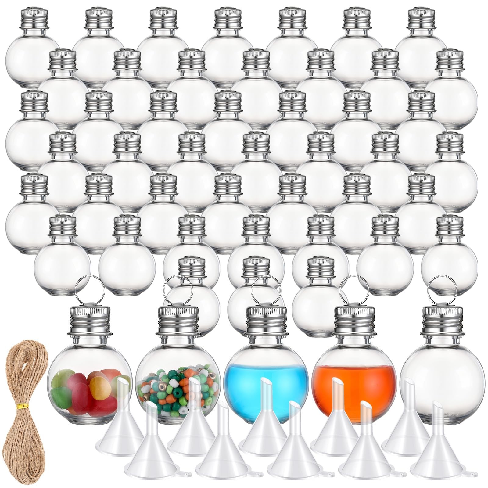 50 PCS 1 oz Mini Plastic Potion Bottles Small Sand Art Ball Shaped Silver