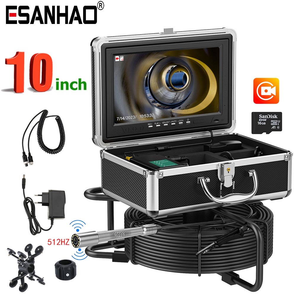 50M Pipe Inspection Camera with 512HZ Transmitter Sewer Drain 10inch 1080P LCD