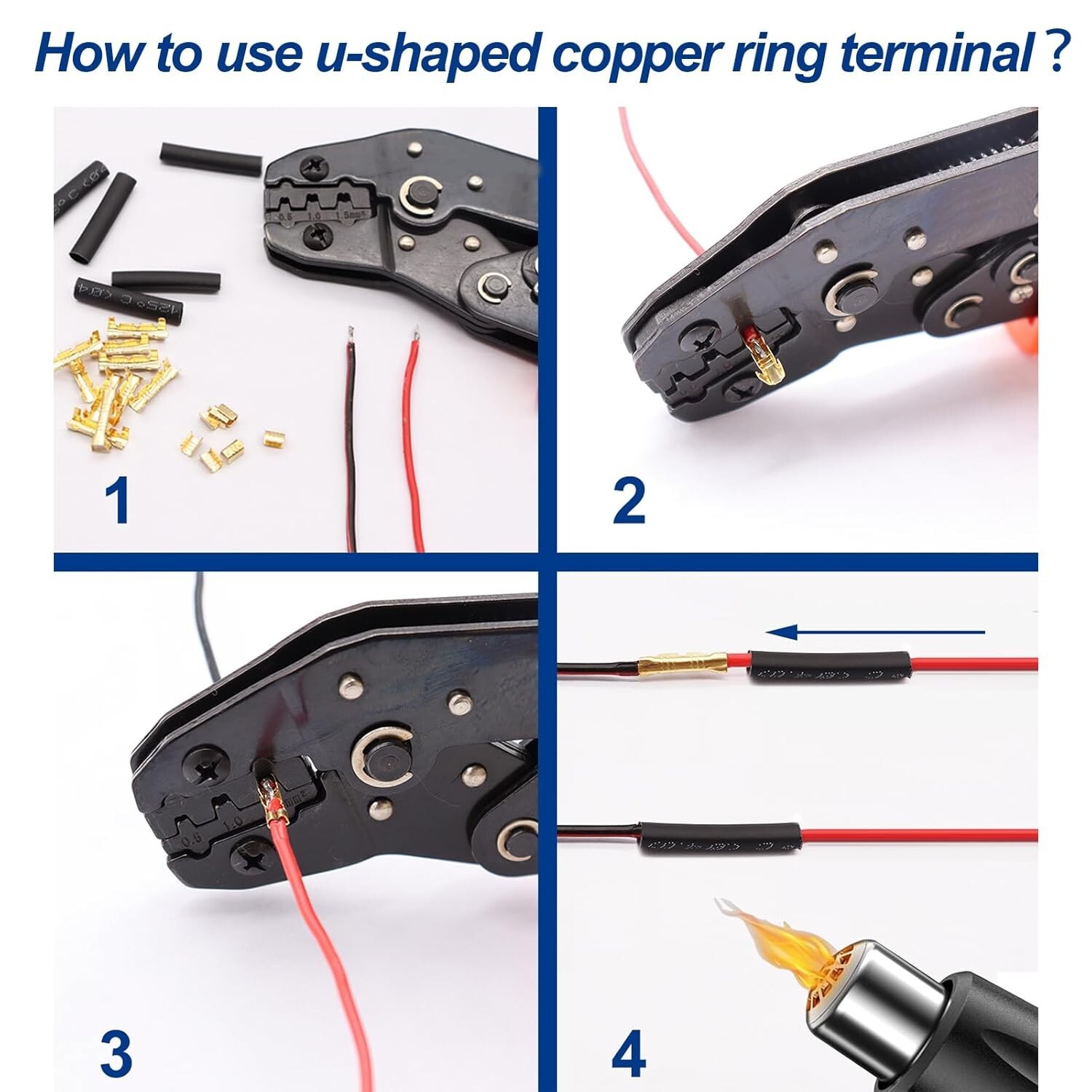 Tnisesm 525 Pcs Open Barrel Crimp Terminals U Shape Copper Ring Terminals Crimp