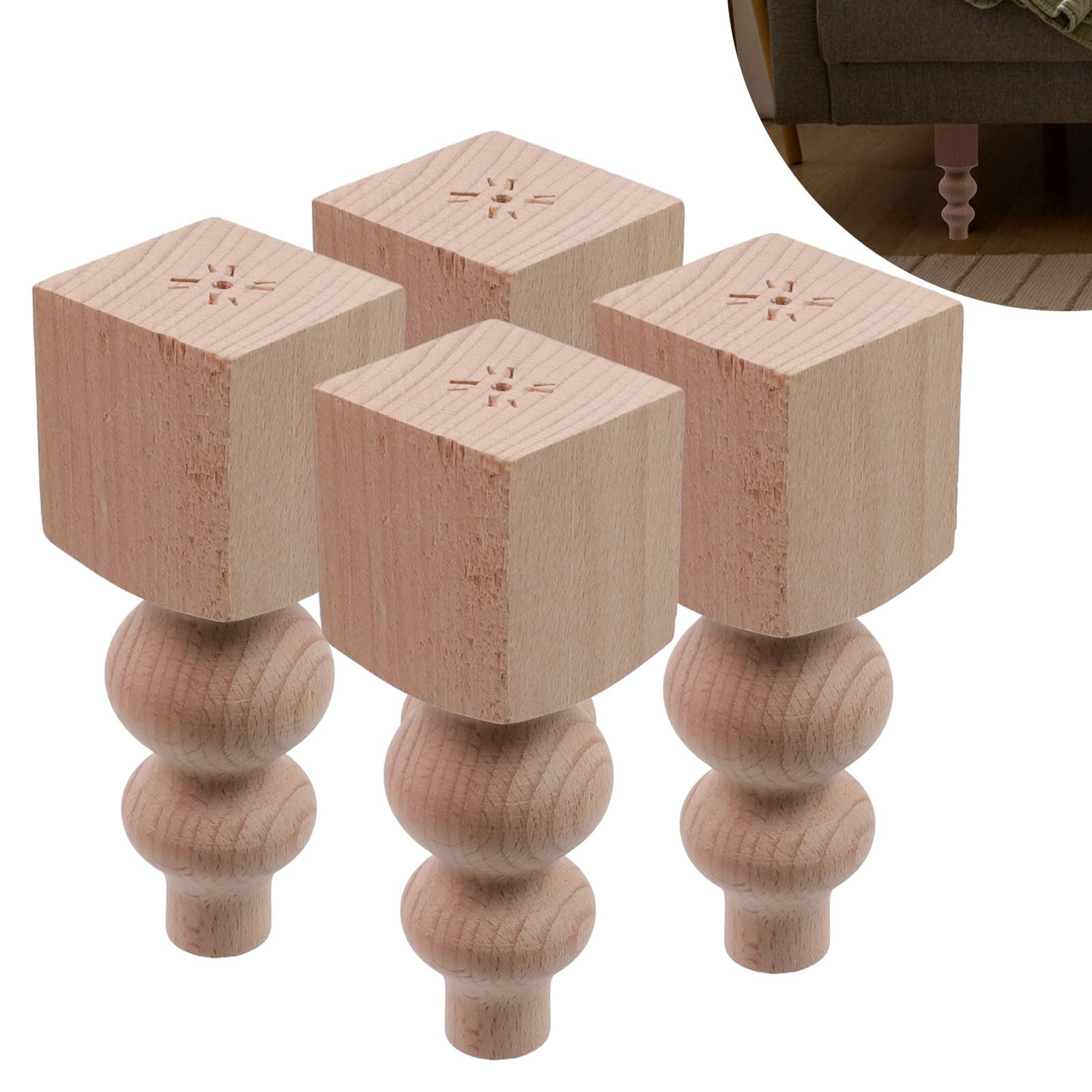 Chinflly 4 Pcs Wooden Furniture Legs 5.9 Inch Height Unfinished Type-1, Wood