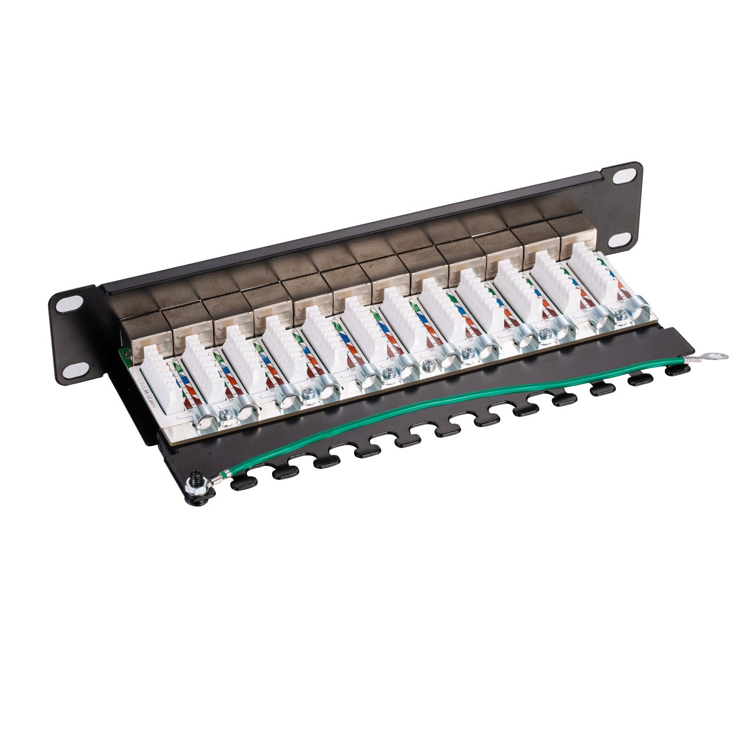 12-Port Cat6A Shielded Patch Panel 0.5U 10" Ethernet Network Cable Rack Mount
