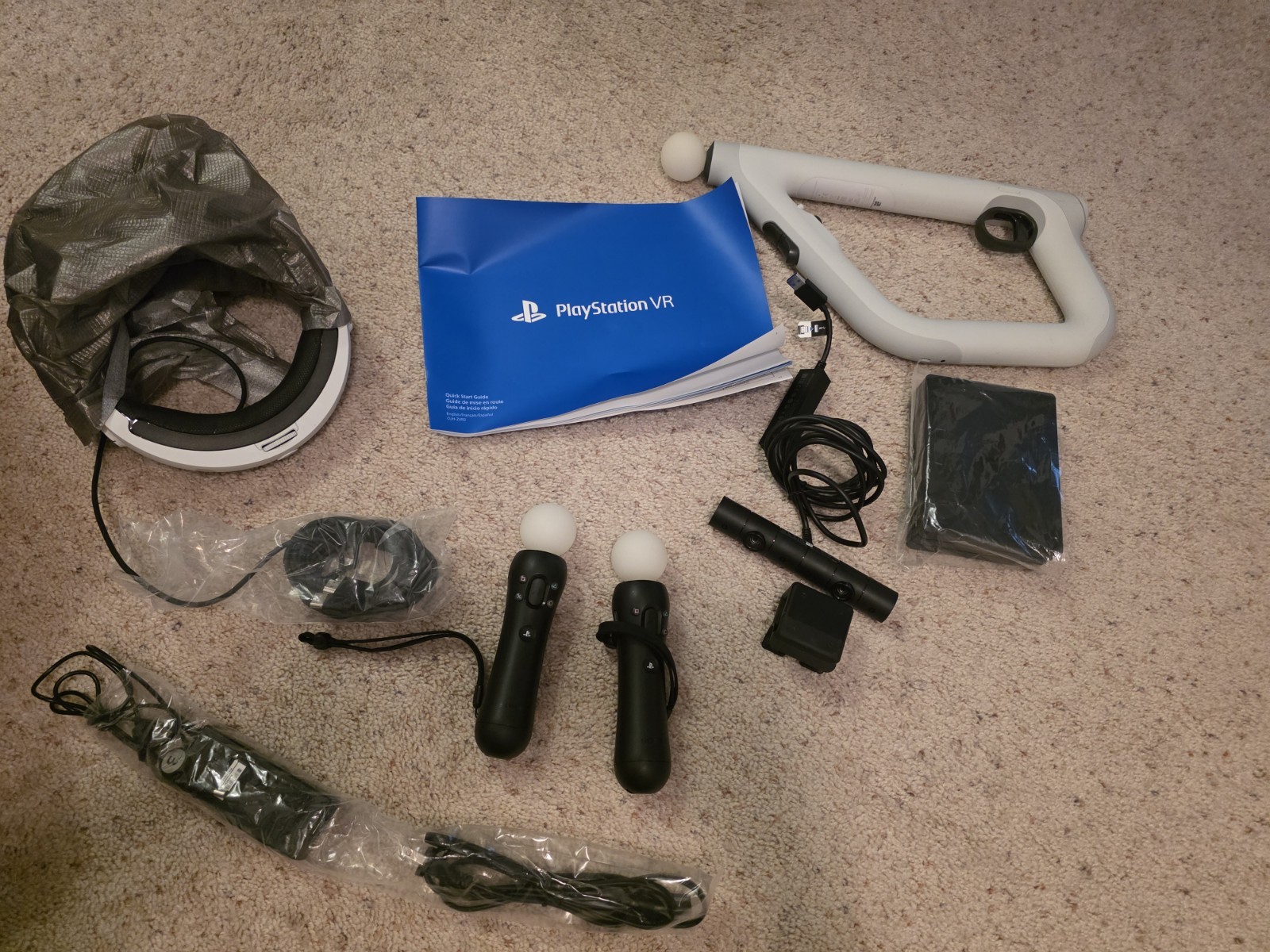 Sony PlayStation VR PSVR Bundle w/ 2 Move + 1 Aim controller, Cables included