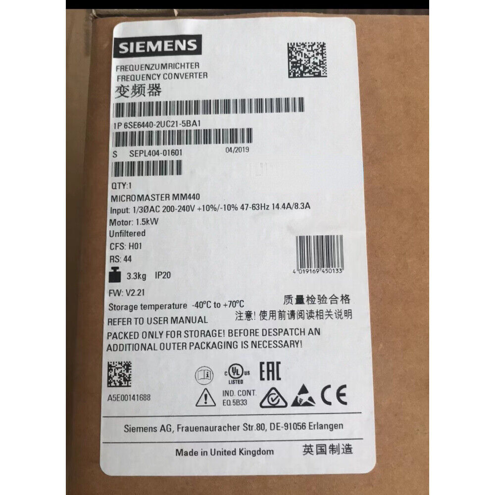New Siemens 6SE6440-2UC21-5BA1 Inverter 6SE64402UC215BA1 DHL Expedited Shipping