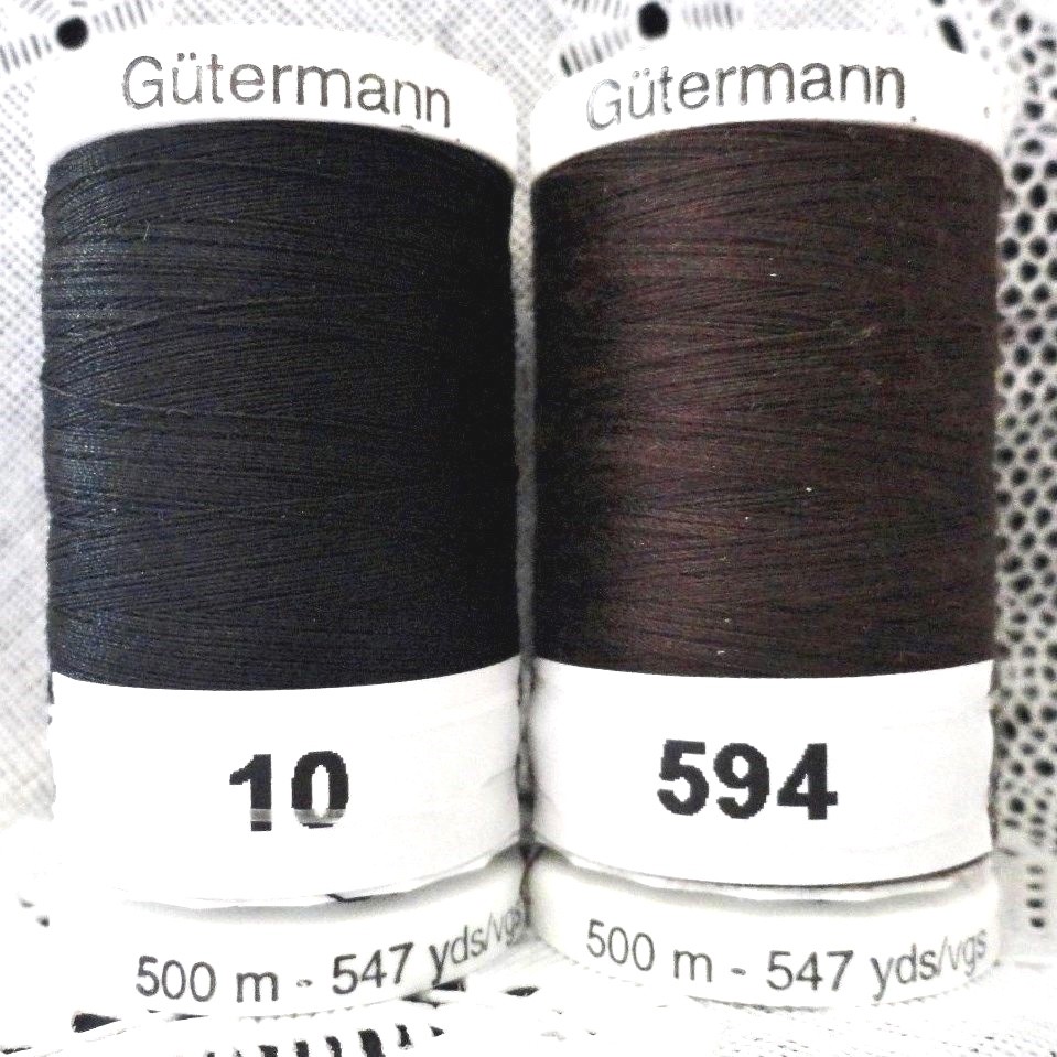 NEW Black & Dark Brown GUTERMANN 100% polyester Sew-all thread 547 yards Spools