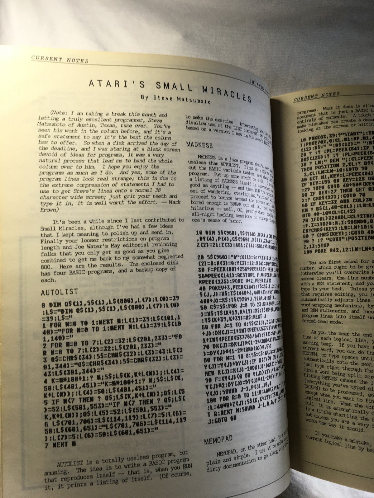 Atari "Current Notes" Magazine, July-August 1987