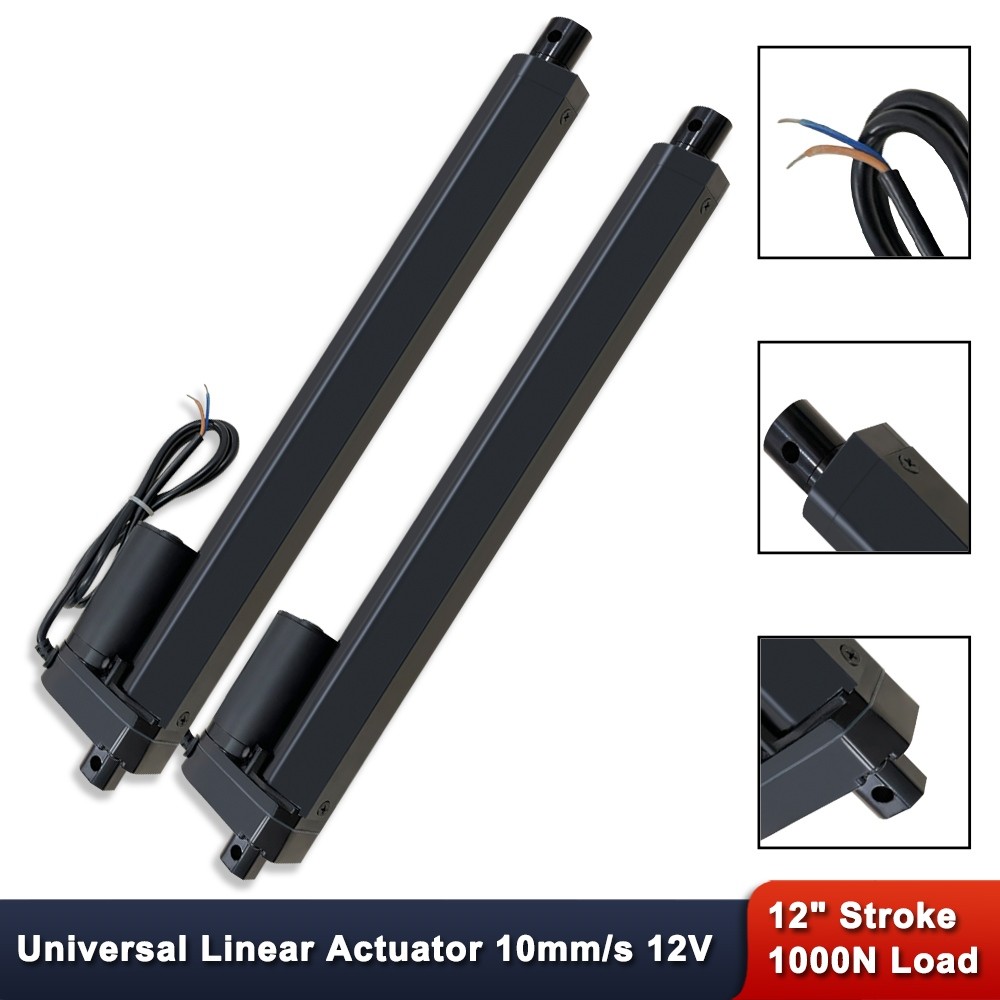 Pair 12" Stroke Linear Actuator 225lbs (1000N) Load Capacity 10mm/s 12V Black