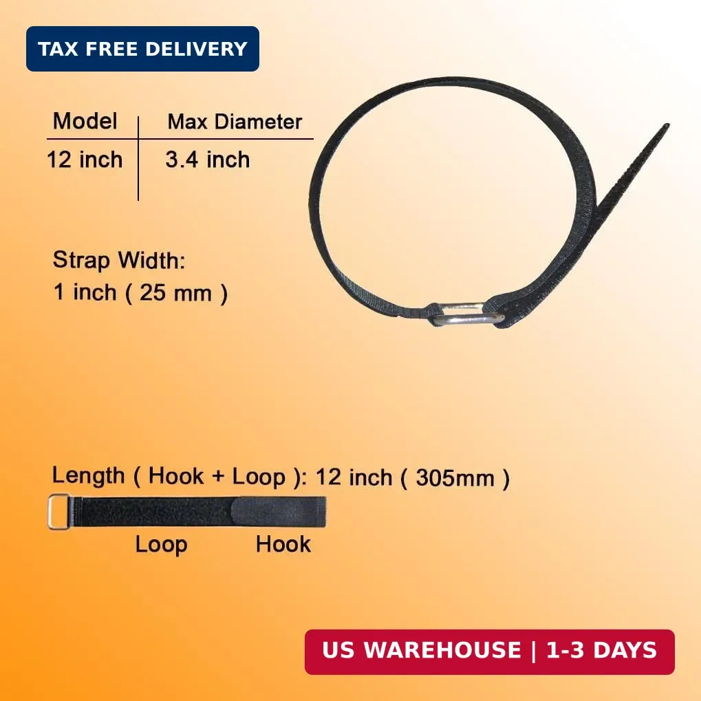 12 inch Reusable Fastening Cable Straps - Hook and Loop Fixing Straps - 12 Pack