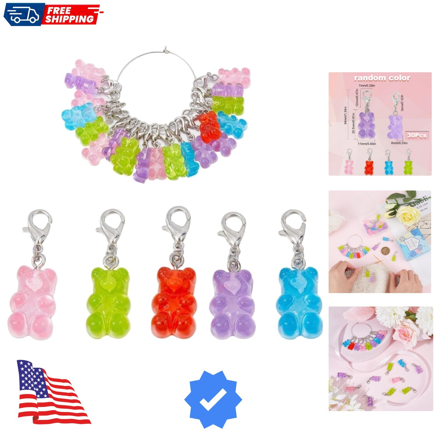 1 Box 30Pcs Stitch Markers Knitting Bear Stitch Marker Charms Knitting Marker...