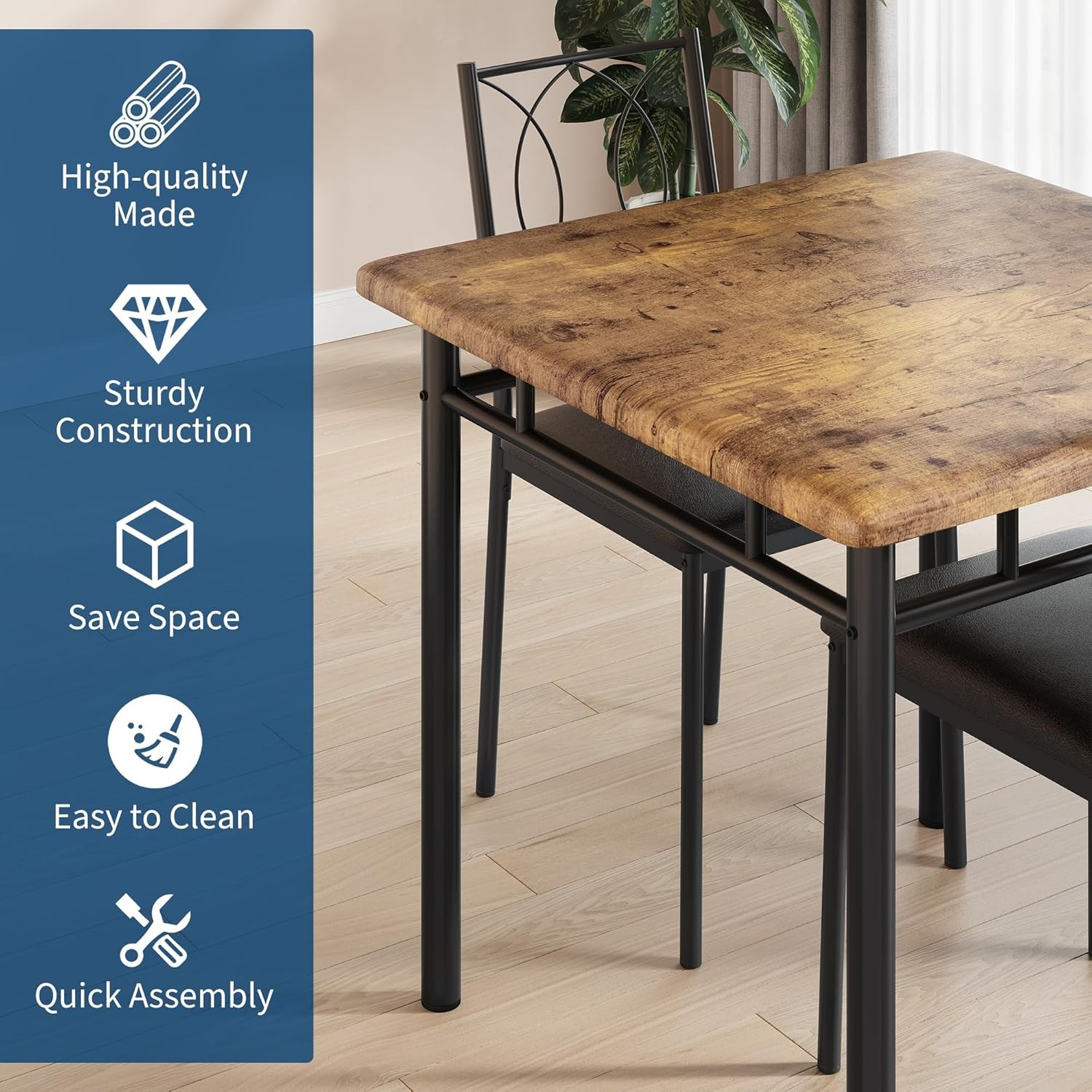 Space-Saving Dining Table Set for 2 – 3-Piece Farmhouse Wooden Table &