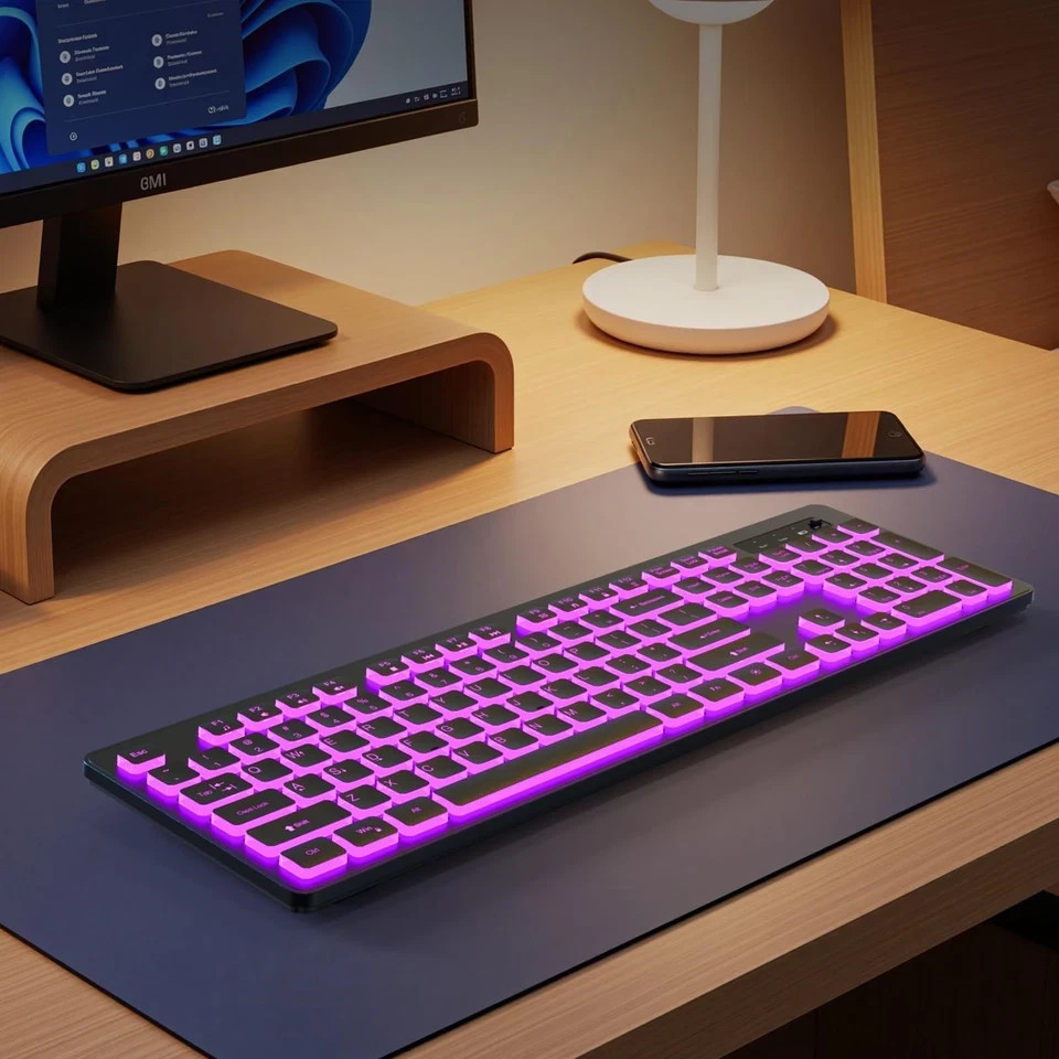 Backlit Wireless Keyboard, 2.4G Silent Wireless Light Up Keyboard, Full Size ...