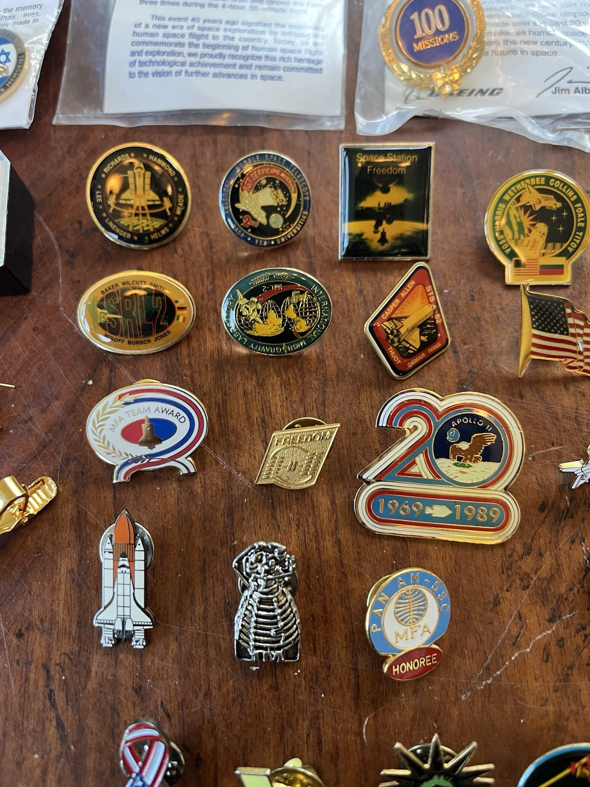 NASA Rare Lapel Pin Lot: 41 Pins Space Shuttle, Astronaut Commemorative