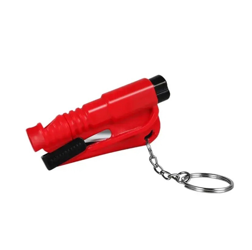 Red 3-in-One Safety Keychain Car Window Glass Breaker/Seatbelt Cutter/Whistle