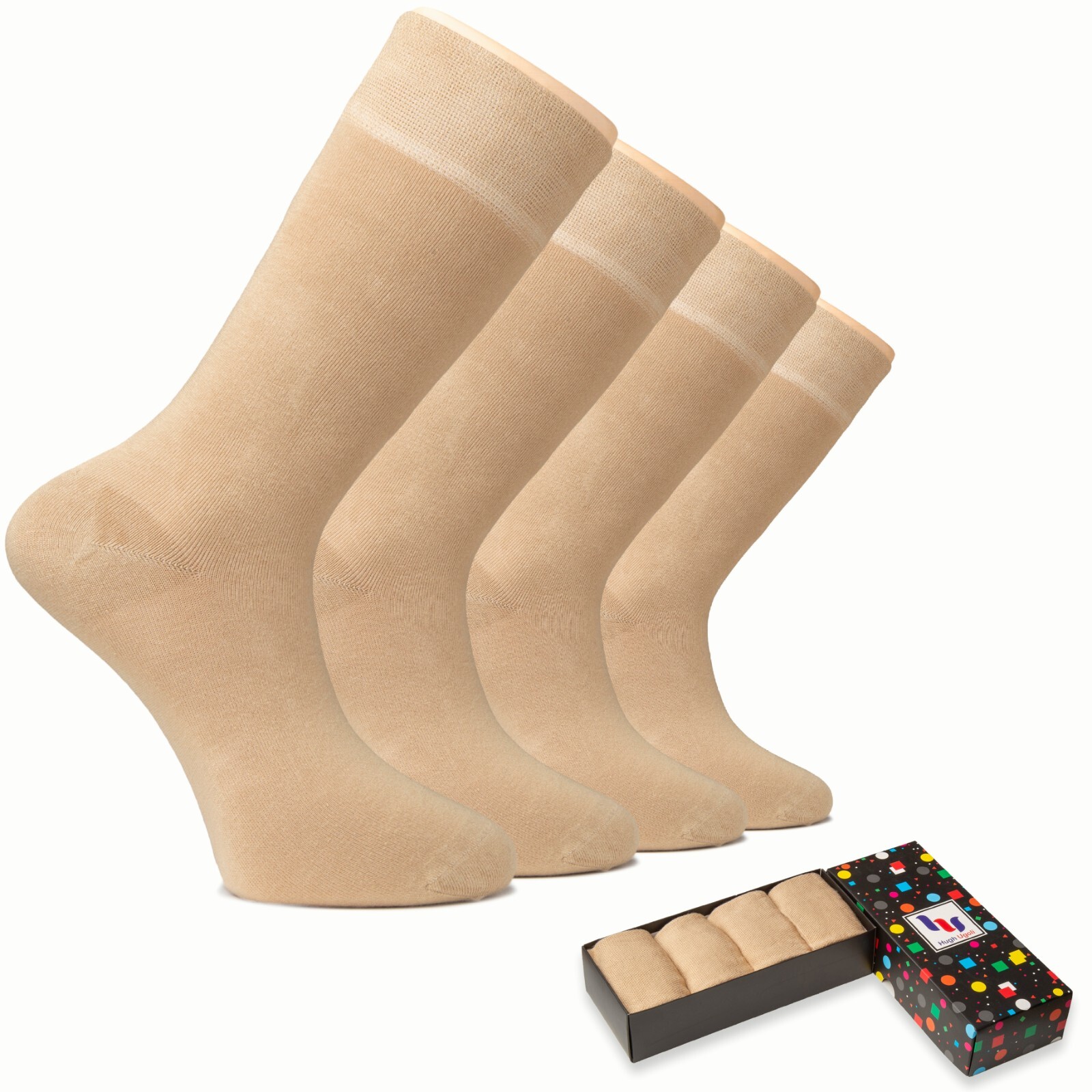 Hugh Ugoli Men's Bamboo Dress Business Socks Seamless Toe, 4 Pairs, Size: 8-12
