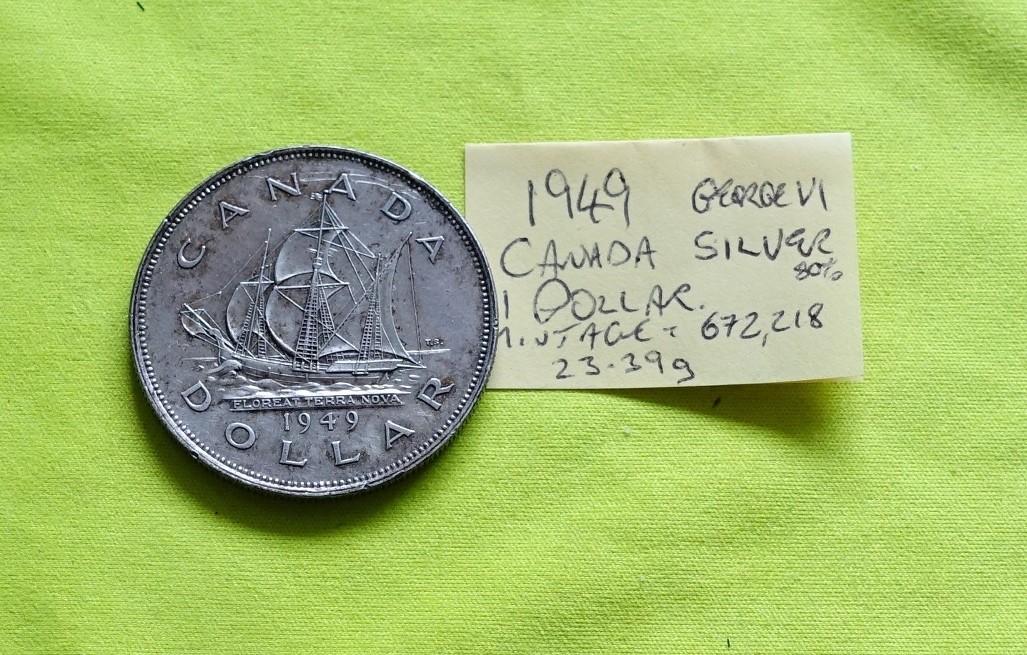 1949 Silver 1 Dollar Canada - Union of Newfoundland & Dominion 23.39g coin
