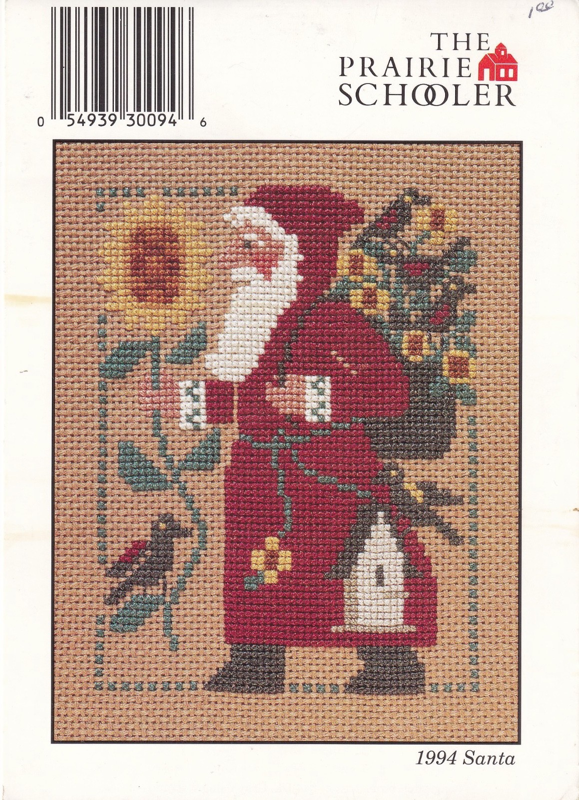 The Prairie Schooler Counted Cross Stitch Pattern Card - 1994 Santa