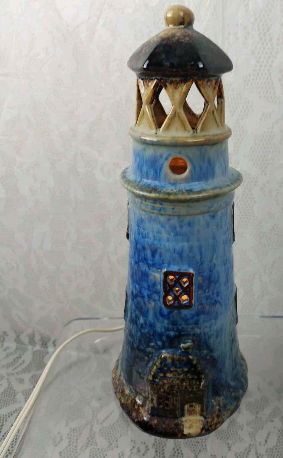 Nautical Lighthouse Nightlight Light Lamp Handpainted Ceramic Coastal Vintage