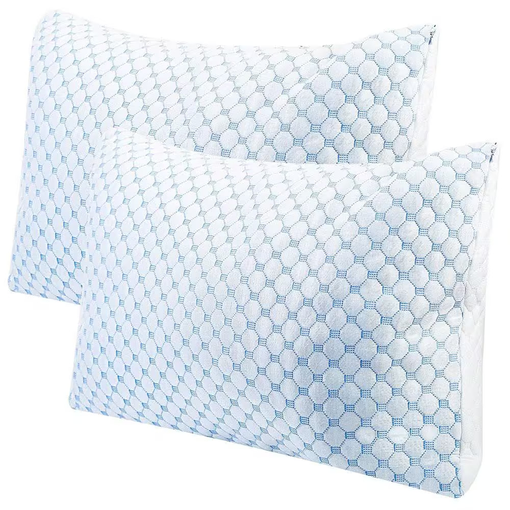 2-Piece Queen Size Cooling Memory Foam Pillow, Ventilated Soft Double Sided Bed