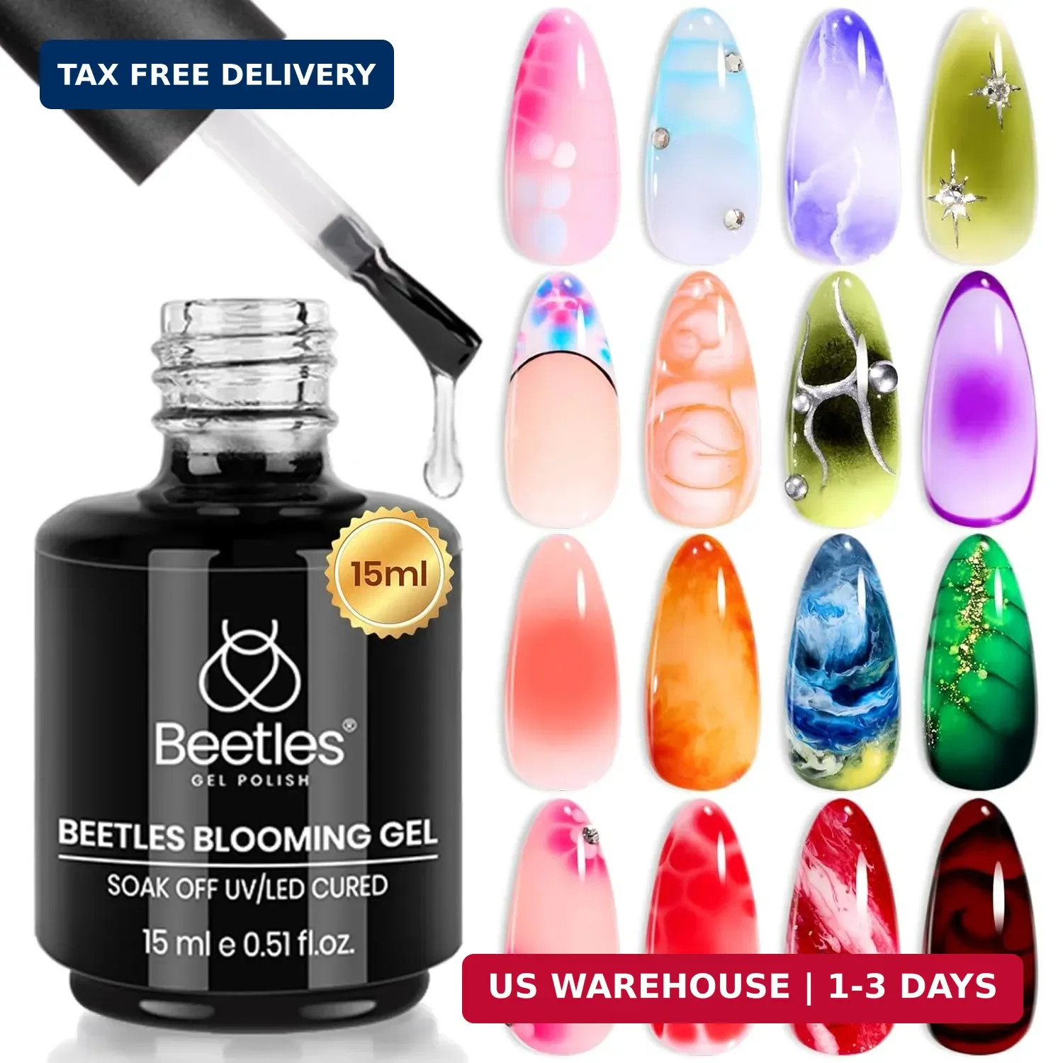 Beetles Blooming Gel 15 ml Clear UV LED Nail Art Gel Polish for Aura Nails | Mar