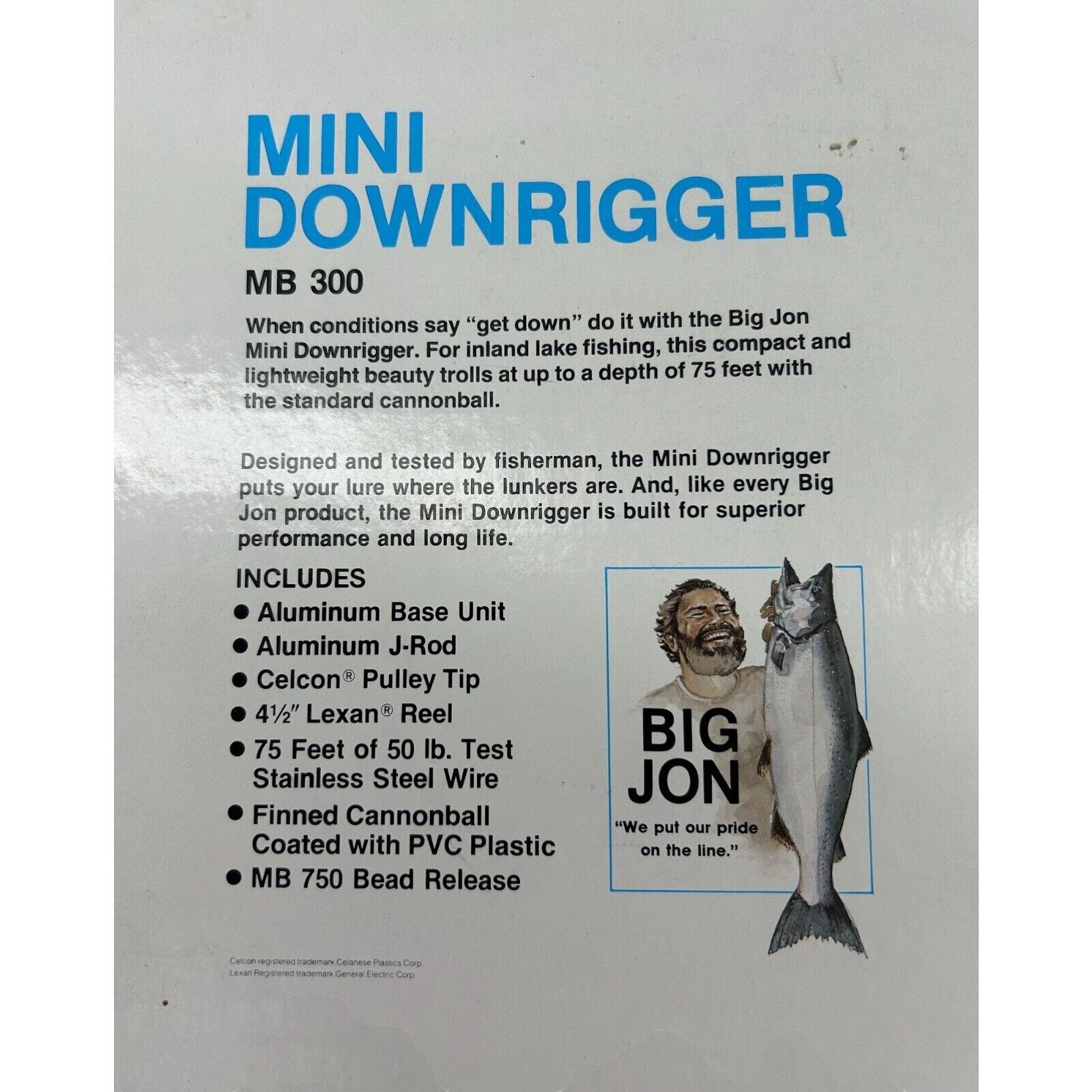 Big Jon Manual Mini Downrigger MB 300 with Steel Line and Coated Cannonball NEW