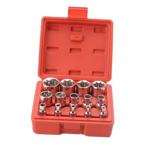 14 Pieces Female E-TORX Star Socket Set, E4 - E24 Torque Socket Set, 1/4"