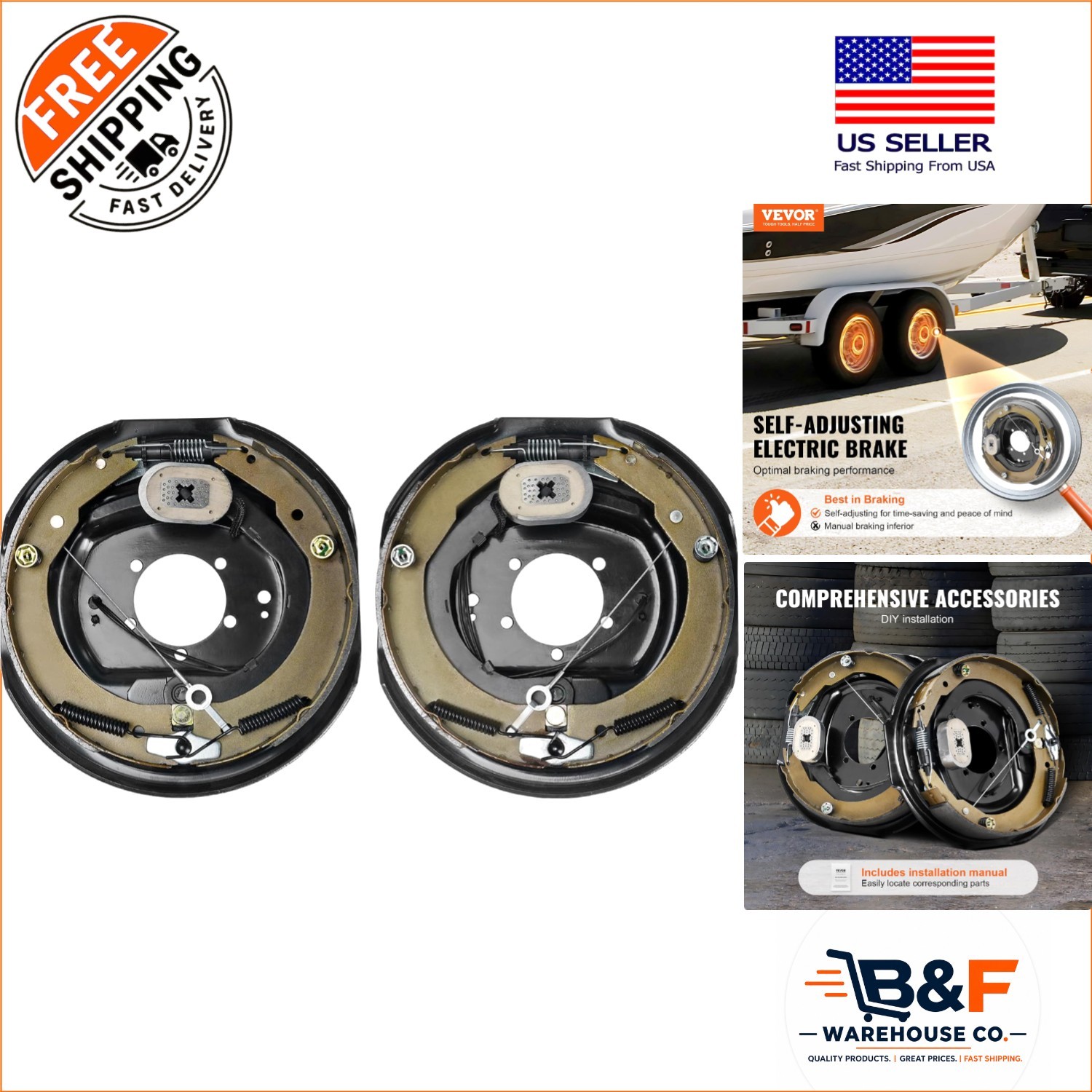 Durable Electric Trailer Brake Assembly 12" x 2" for Long Haul 7000 lbs Capacity