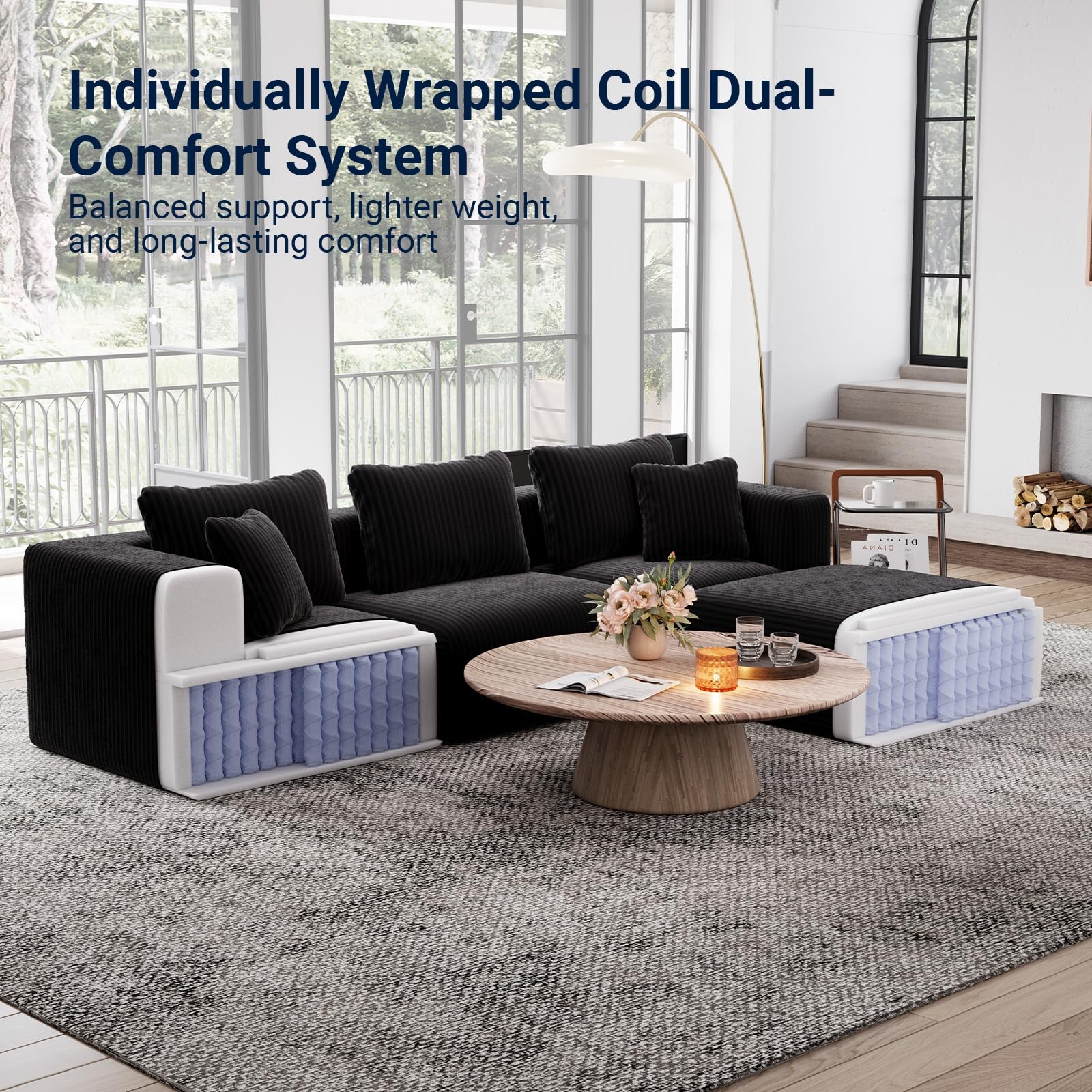 35.4” Left-Arm Facing Modular Sofa Seat, Individually Wrapped Coil Support & ...